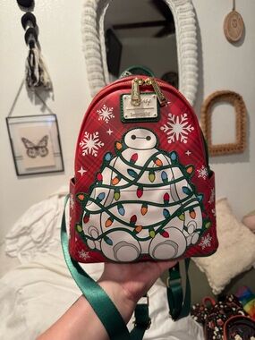 Loungefly Red Baymax Holiday Mini Backpack with Multicolor Lights